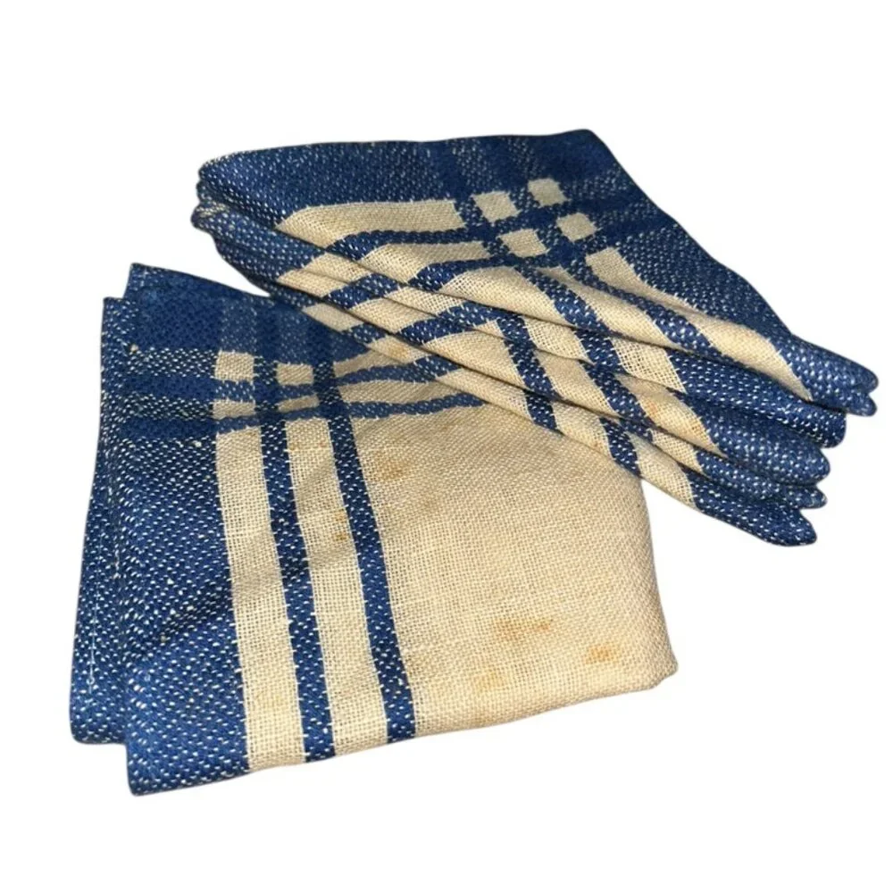 Vintage linens collection white blue stripe table piece cocktail 6 napkins